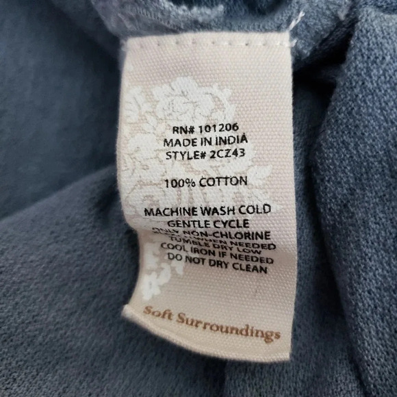 Soft Surroundings Top Malolo Embroidered 3/4 Sleeve Ruffle Hem V Neck Shirt - Picture 8 of 9